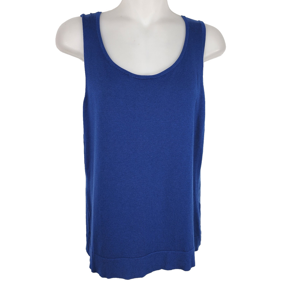 August Silk Women Tank Top Silk Blend Blue Sleeveless Knit Shell Chic Layering L
